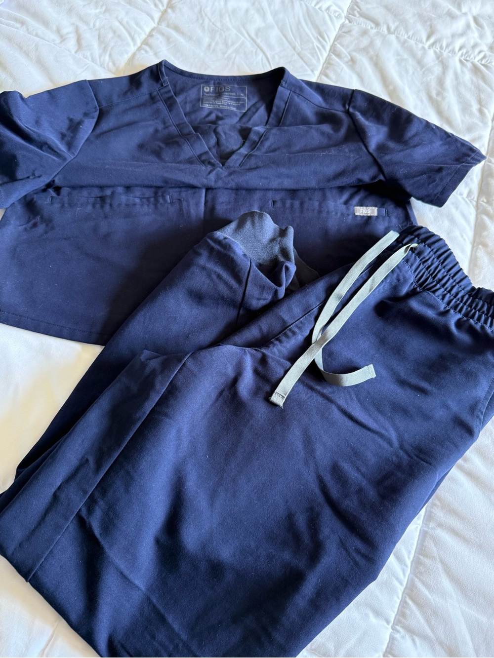 FIGS Navy Blue  Scrub Set - V-Neck 3 Pocket Top & Drawstring Pants